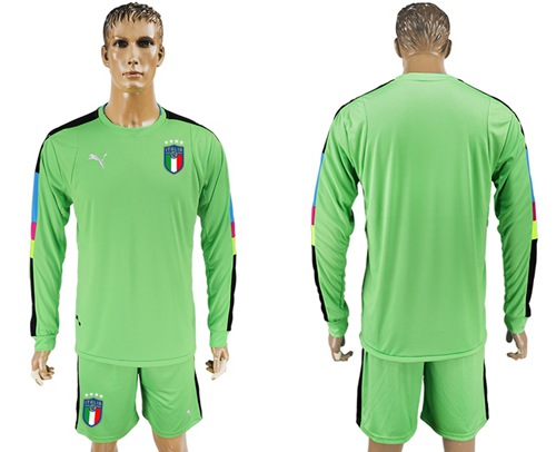 Italy Blank Green Long Sleeves Goalkeeper Soccer Country Jersey